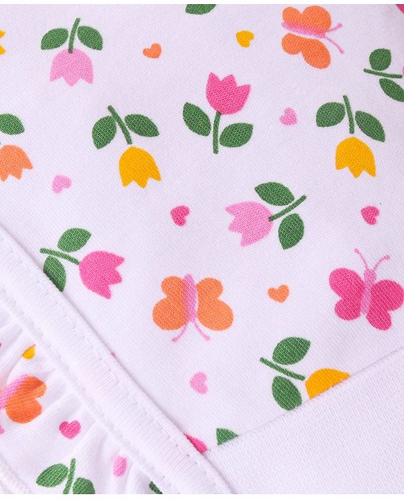 Babyhug 100% Cotton Interlock Knit Caps With Hearts & Floral Print Pack of 2 - Pink & White