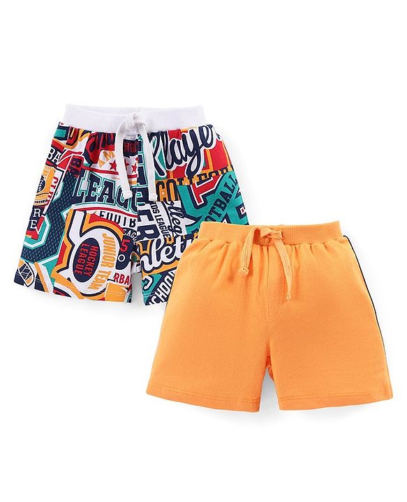 Babyhug Cotton Knit Shorts With Text Print Pack of 2 - Multicolour