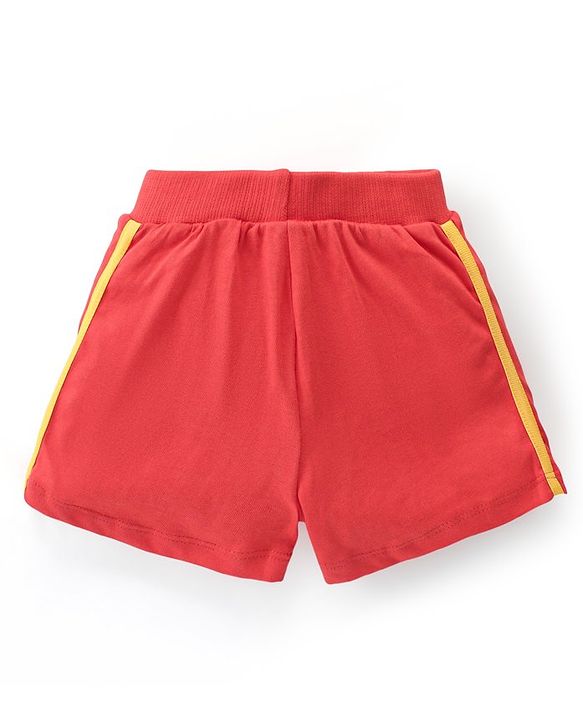 Babyhug Cotton Knit Shorts With Varsity Print Pack Of 3 - Red Blue & Yellow