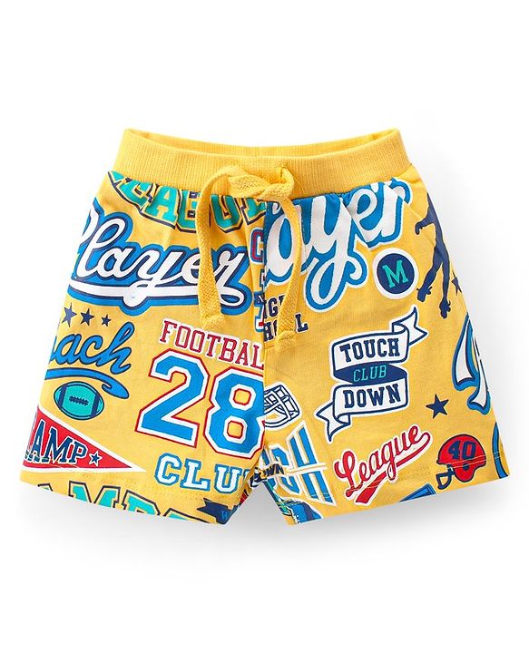 Babyhug Cotton Knit Shorts With Varsity Print Pack Of 3 - Red Blue & Yellow
