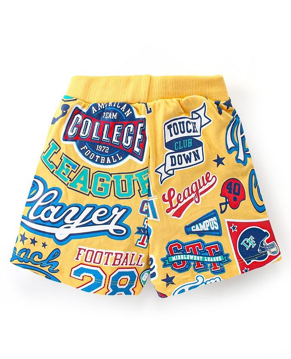 Babyhug Cotton Knit Shorts With Varsity Print Pack Of 3 - Red Blue & Yellow