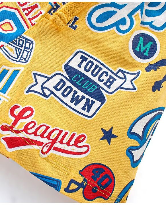 Babyhug Cotton Knit Shorts With Varsity Print Pack Of 3 - Red Blue & Yellow