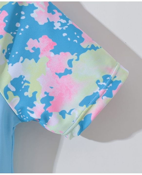 Pine Active Half Sleeves Two Piece Swimsuit with Abstract Print -  Blue