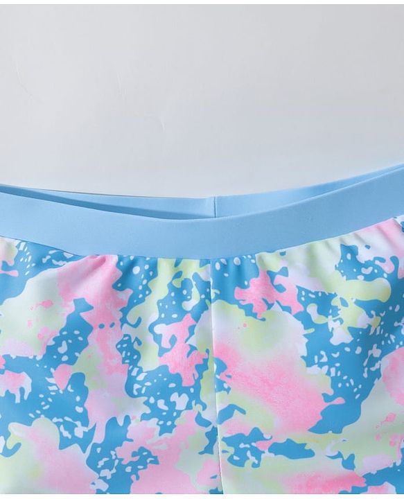 Pine Active Half Sleeves Two Piece Swimsuit with Abstract Print -  Blue