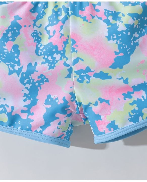 Pine Active Half Sleeves Two Piece Swimsuit with Abstract Print -  Blue