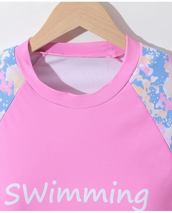 Pine Active Half Sleeves Two Piece Swimsuit with Abstract Print -  Blue
