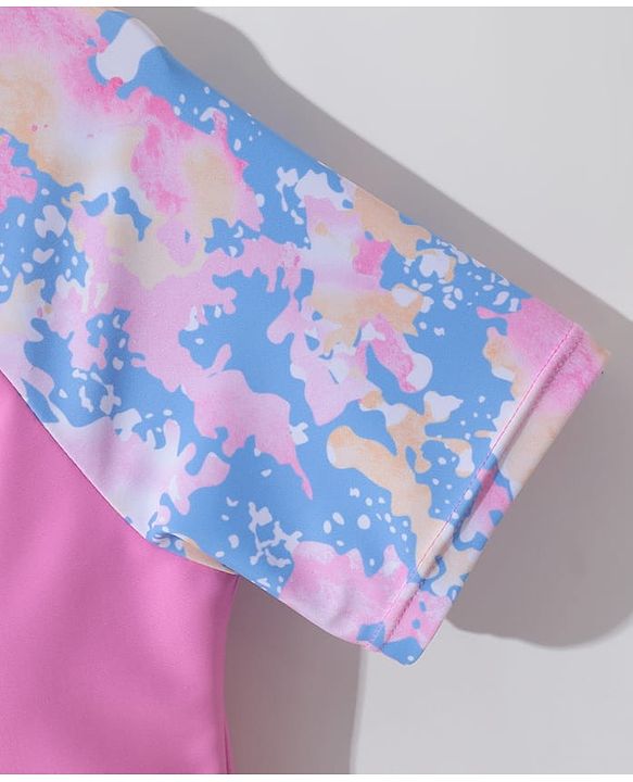 Pine Active Half Sleeves Two Piece Swimsuit with Abstract Print -  Blue