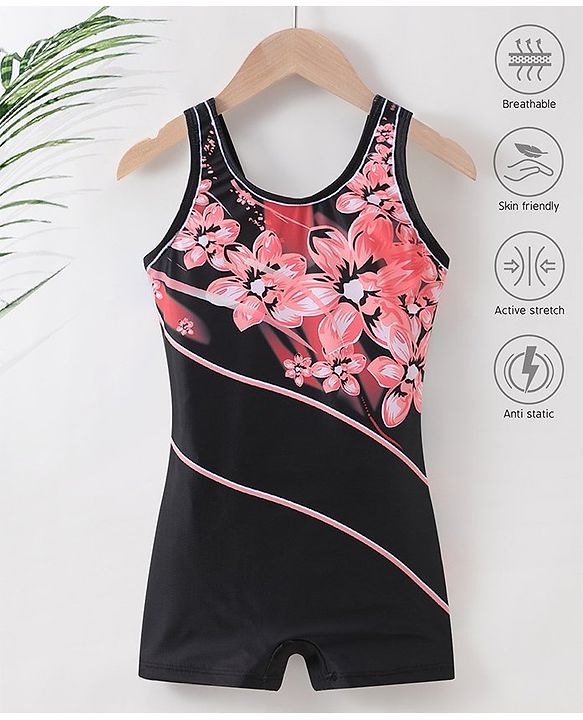 Pine Active Sleeveless Legged Swimsuit Floral Print - Black