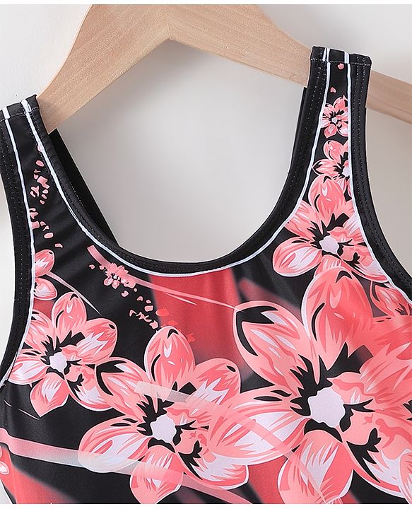 Pine Active Sleeveless Legged Swimsuit Floral Print - Black