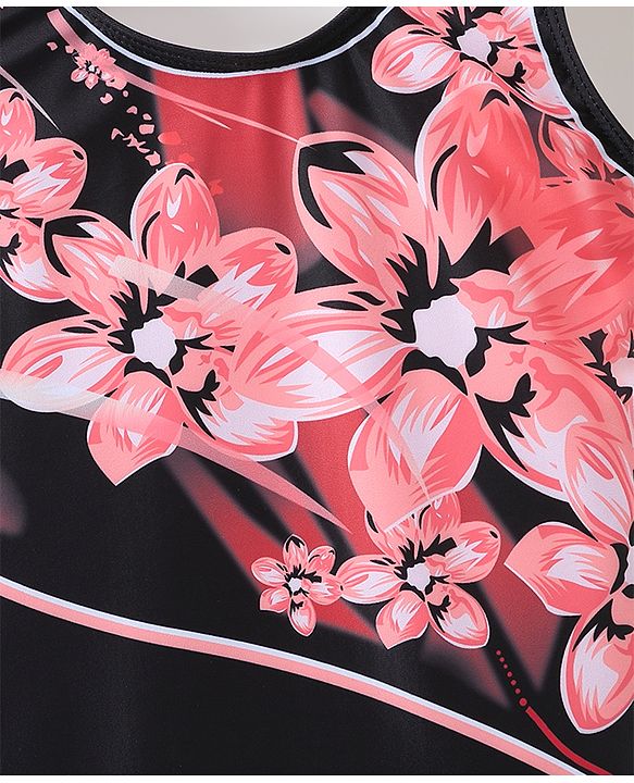 Pine Active Sleeveless Legged Swimsuit Floral Print - Black
