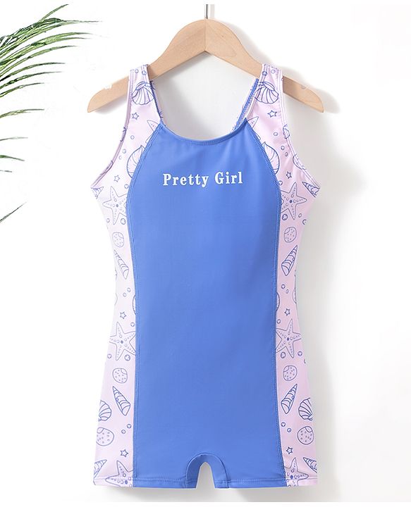 Pine Active Sleeveless Legged Swimsuit Beach Print - Blue
