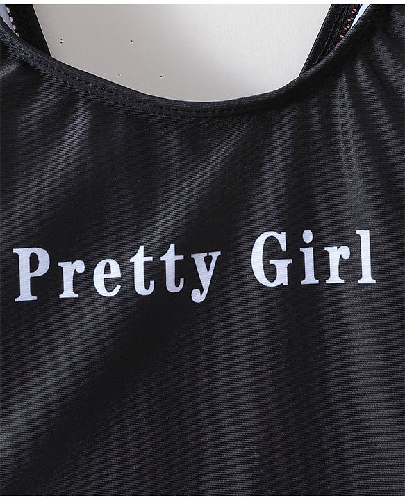 Pine Active Sleeveless Legged Swimsuit Text Print - Black