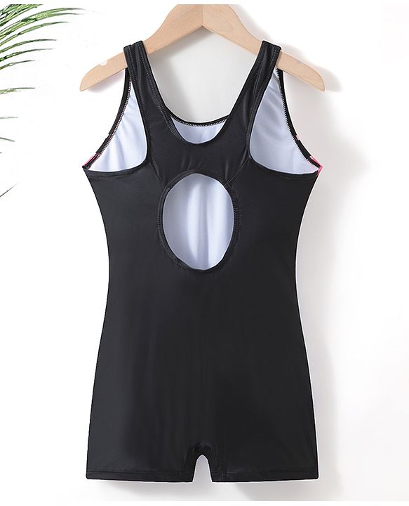 Pine Active Sleeveless Legged Swimsuit Text Print - Black