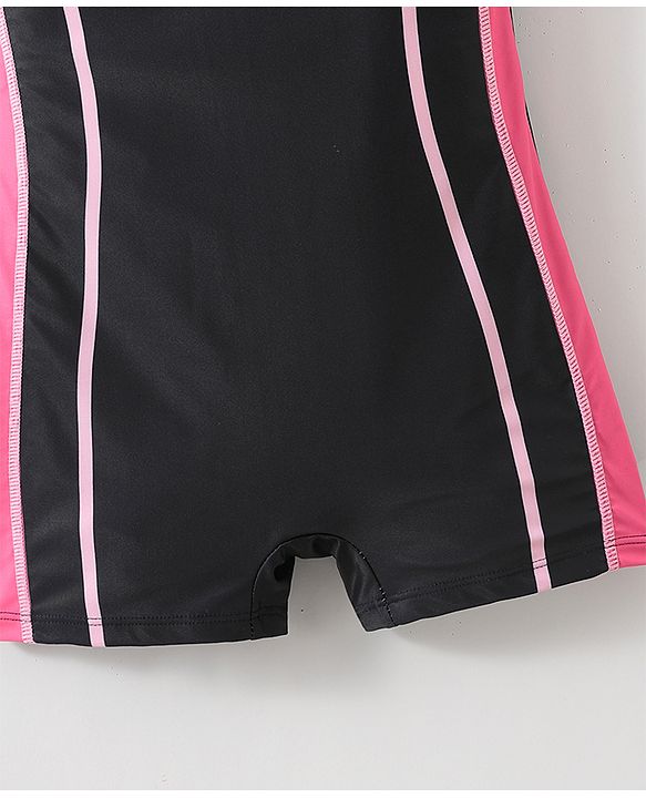 Pine Active Sleeveless Legged Swimsuit Text Print - Black