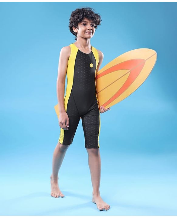 Pine Active Sleeveless Legged Swimsuit - Black & Yellow