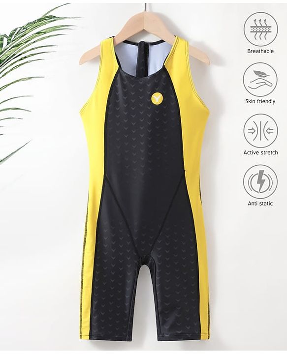Pine Active Sleeveless Legged Swimsuit - Black & Yellow