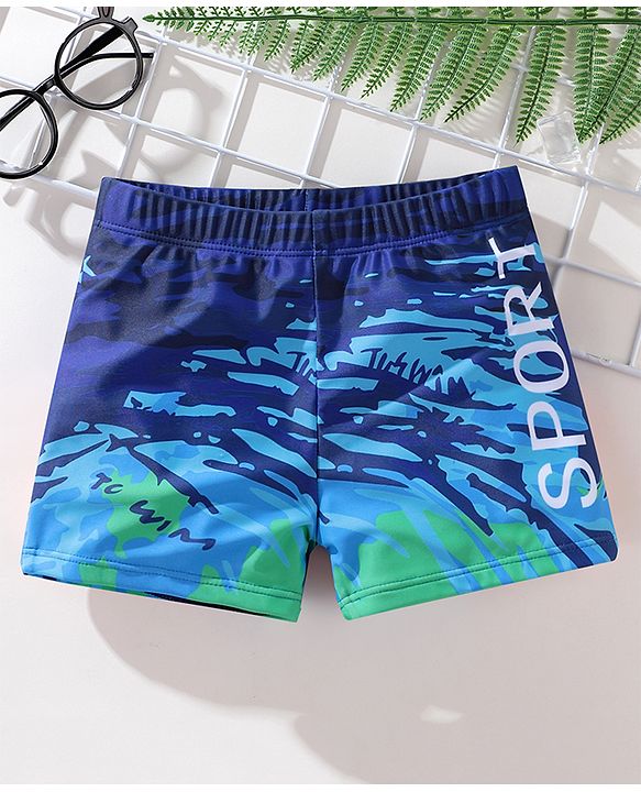 Pine Active Text Print Swimming Trunk - Blue