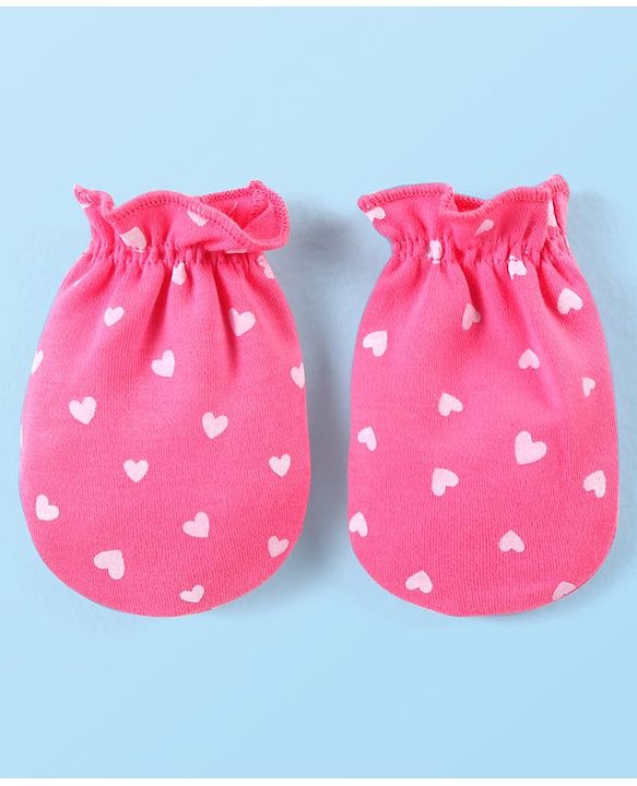 Babyhug 100% Cotton Interlock Knit Mitten Set with Hearts & Floral Print  Pack of 3 - Multicolour