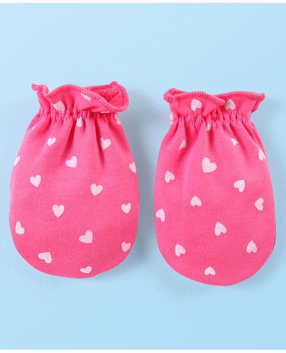 Babyhug 100% Cotton Interlock Knit Mitten Set with Hearts & Floral Print  Pack of 3 - Multicolour