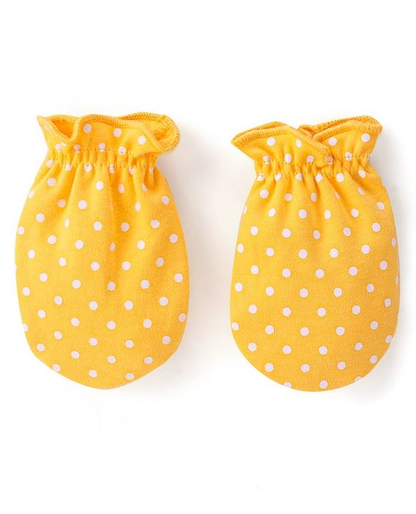 Babyhug 100% Cotton Interlock Knit Mittens With Floral & Polka Dots Print Pack of 3 - Yellow Pink & Orange