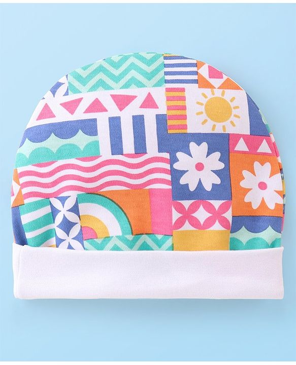 Babyhug 100% Cotton Cap Mittens & Booties Floral Printed - Multicolor