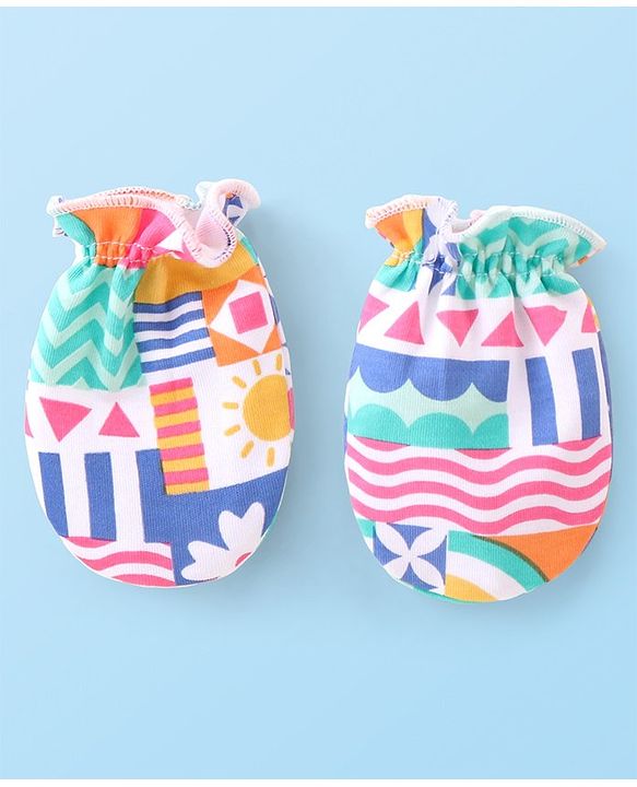 Babyhug 100% Cotton Cap Mittens & Booties Floral Printed - Multicolor