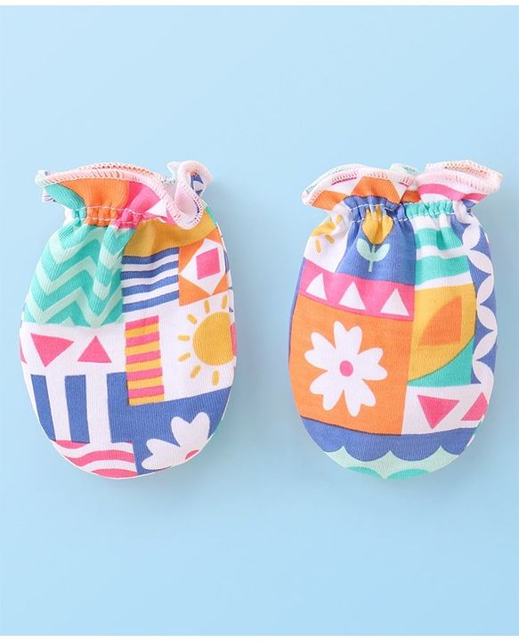Babyhug 100% Cotton Cap Mittens & Booties Floral Printed - Multicolor