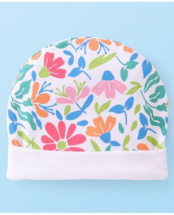 Babyhug 100% Cotton Cap Mittens & Booties Floral Printed - Multicolor