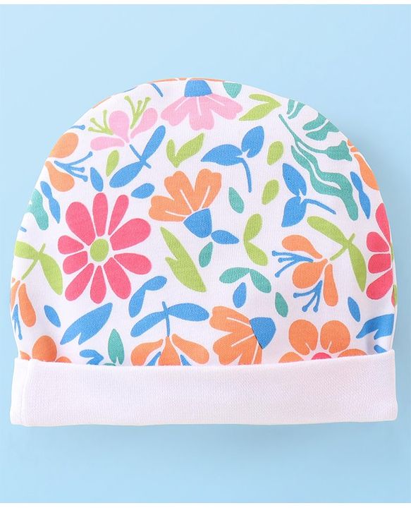 Babyhug 100% Cotton Cap Mittens & Booties Floral Printed - Multicolor