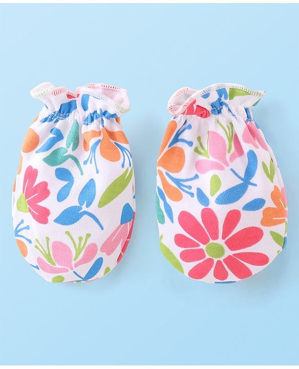 Babyhug 100% Cotton Cap Mittens & Booties Floral Printed - Multicolor