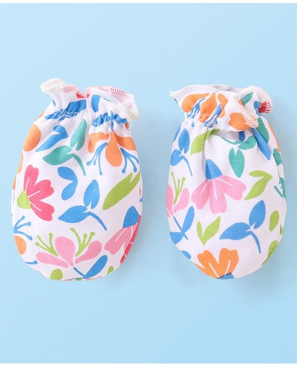Babyhug 100% Cotton Cap Mittens & Booties Floral Printed - Multicolor