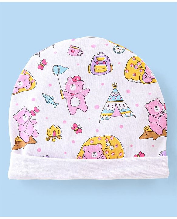 Babyhug 100% Cotton Cap Mittens & Booties with Beach Theme -Multicolour