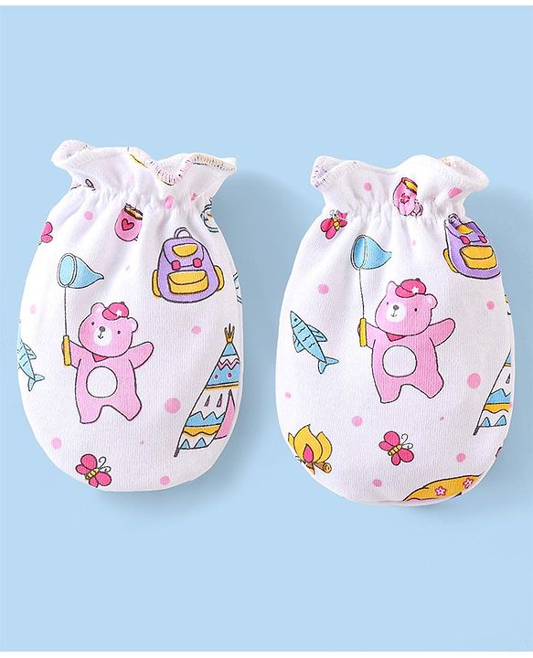 Babyhug 100% Cotton Cap Mittens & Booties with Beach Theme -Multicolour