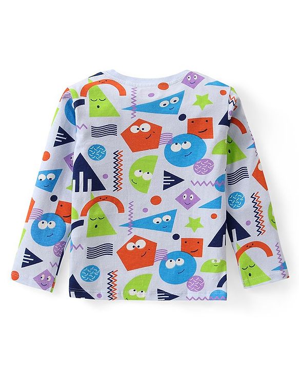Babyhug Cotton Knit Full Sleeves Night Suit With Geometrical Print - Blue & White