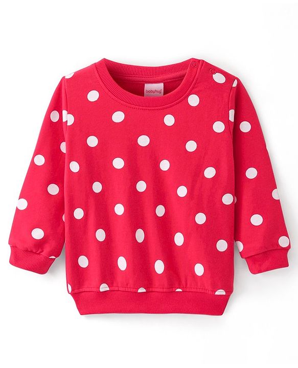Babyhug Cotton Knit Full Sleeves Sweatshirt With Christmas Theme & Polka Dot Print Pack of 2 - Red & Cream