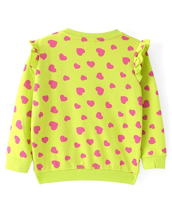 Babyhug Cotton Knit Full Sleeves Sweatshirts With Kitty & Heart Print Pack of 2 - Green & Pink