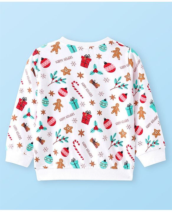 Babyhug Cotton Knit Full Sleeves Sweatshirts With Christmas Theme Pack of 2 - White & Red
