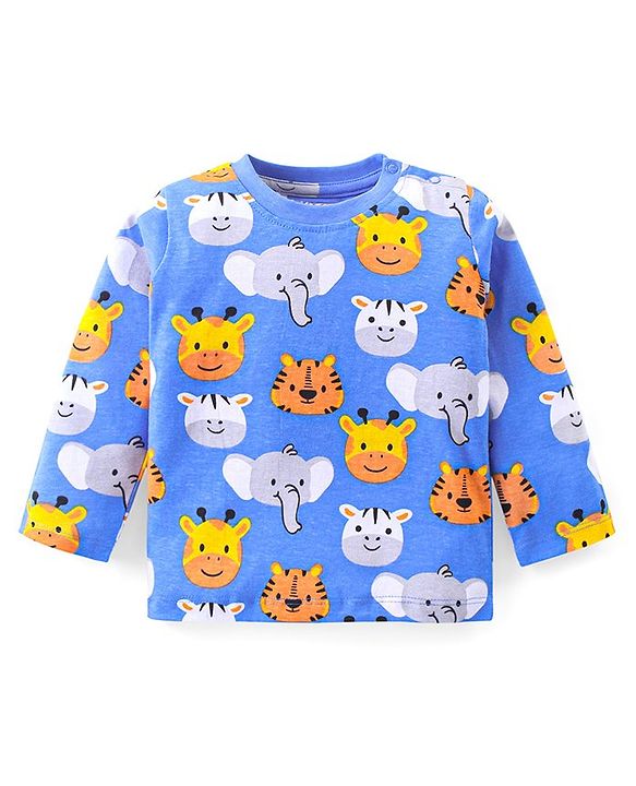 Babyhug  Cotton Full Sleeves Night Suit with Animal Print - Blue