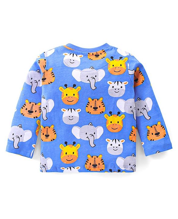 Babyhug  Cotton Full Sleeves Night Suit with Animal Print - Blue