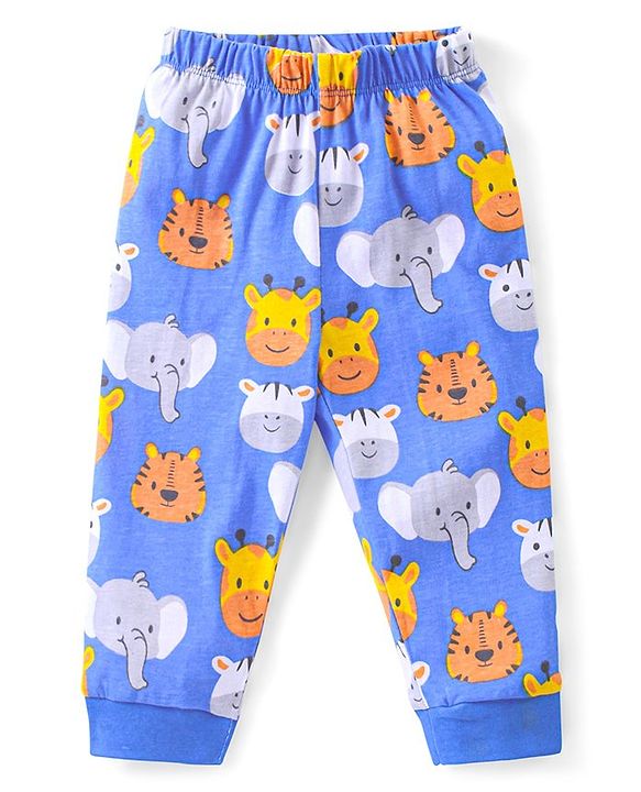 Babyhug  Cotton Full Sleeves Night Suit with Animal Print - Blue