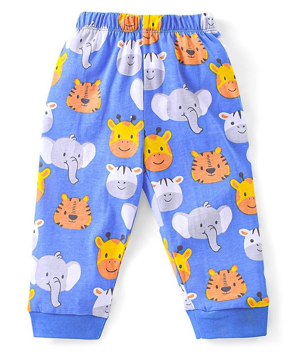 Babyhug  Cotton Full Sleeves Night Suit with Animal Print - Blue