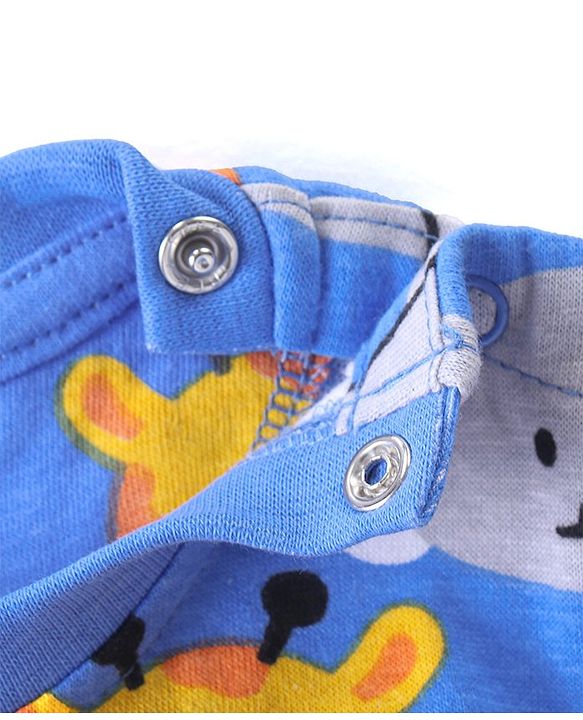 Babyhug  Cotton Full Sleeves Night Suit with Animal Print - Blue