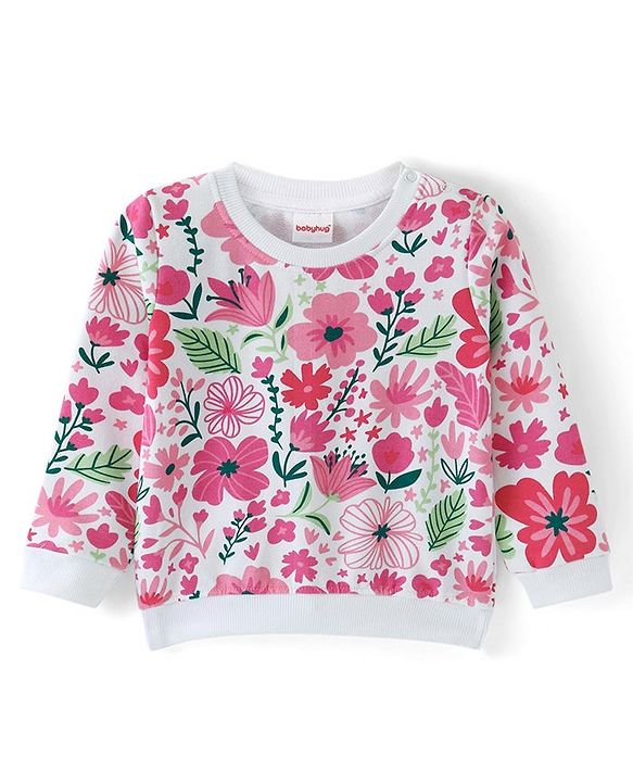 Babyhug Cotton Knit Full Sleeves Floral & Butterfly Printed Sweatshirts Pack of 2 - Multicolour