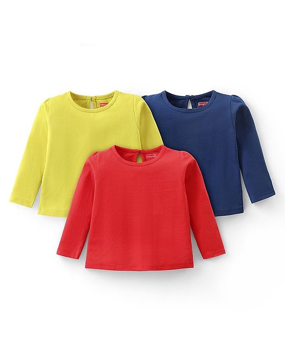 Babyhug Cotton Knit Full Sleeves Solid Color T-Shirts Pack of 3 - Multicolor
