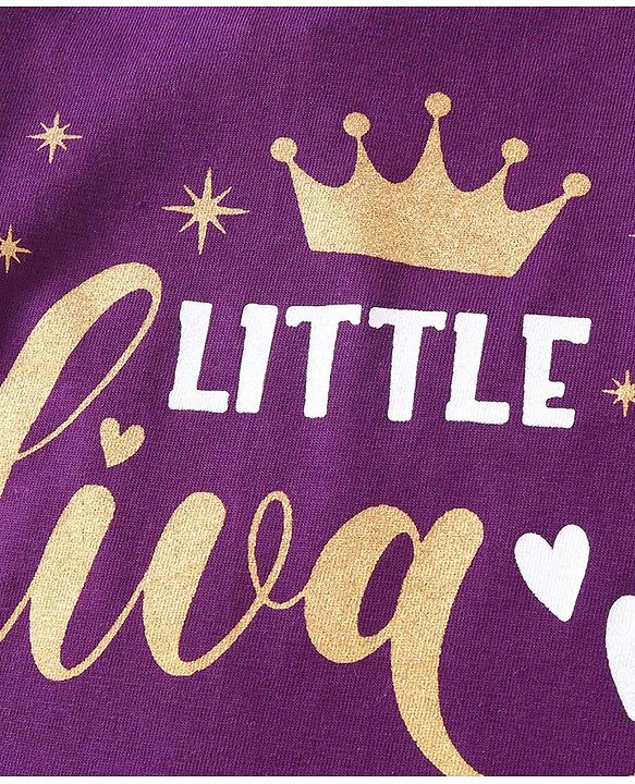 Babyhug Cotton Knit Full Sleeves Top With Text Graphics & Frill Detailing -Purple