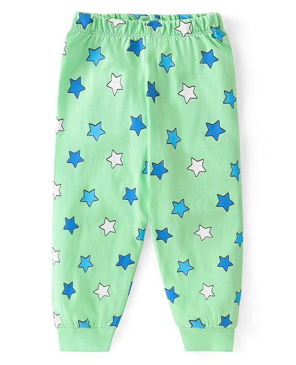 Babyhug Single Jersey Half Sleeves Night Suit with Bear & Star Print - Green
