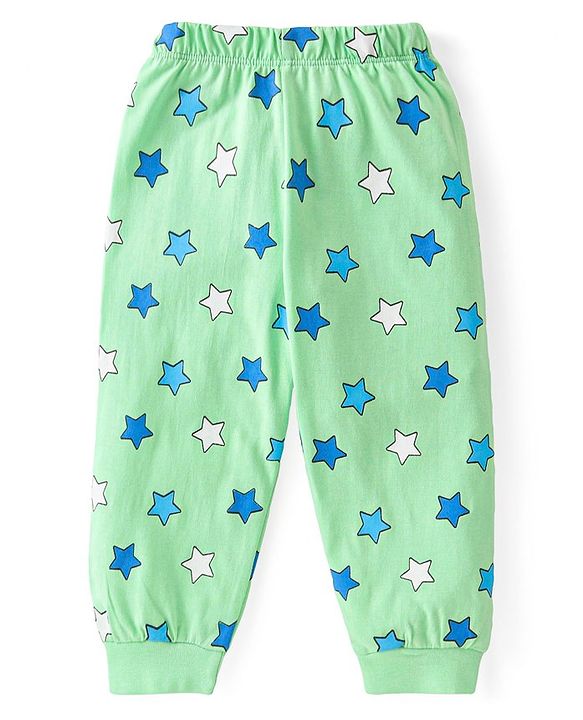Babyhug Single Jersey Half Sleeves Night Suit with Bear & Star Print - Green