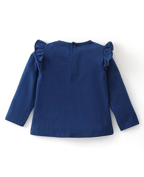 Babyhug Cotton Knit Full Sleeves Top with Frill Detailing & Text Print - Navy Blue