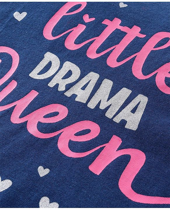 Babyhug Cotton Knit Full Sleeves Top with Frill Detailing & Text Print - Navy Blue