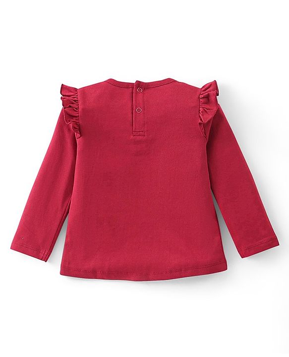 Babyhug 100% Cotton Knit Full Sleeves Top with Rainbow Graphics & Frill Detailing- Maroon